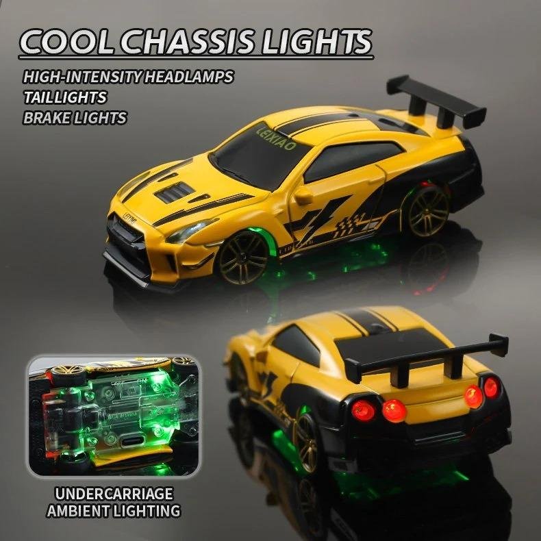 1:64 4WD Helmet-Remote RC Drift Car — Metal, LED, App Control — 4WD 360° Drift