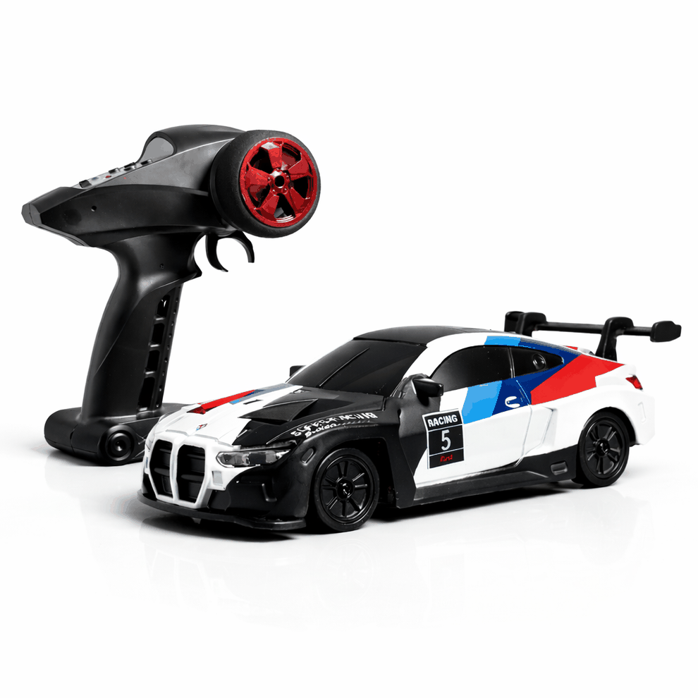 1:43 4WD Gyro RC Drift Car — BMW M4 Racing Livery (Alloy, LED) — 1:43 scale