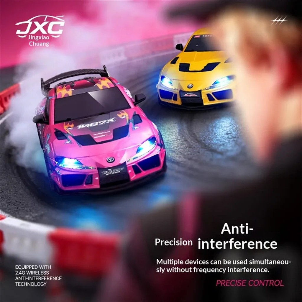 1:43 4WD Gyro RC Drift Car — Supra Pink Edition (RTR) — 4-channel 2.4GHz · 50 m range