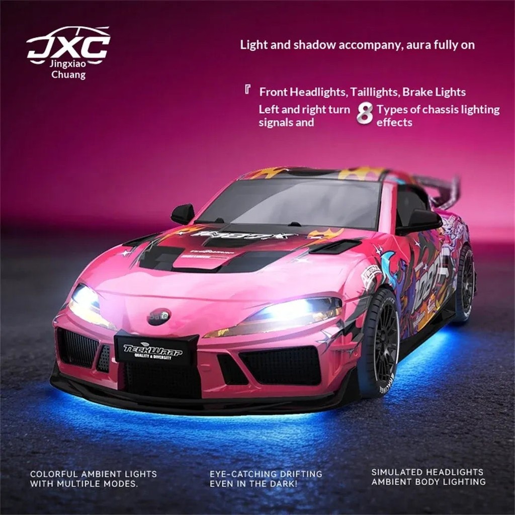 1:43 4WD Gyro RC Drift Car — Supra Pink Edition (RTR) — 8 LED chassis lighting effects