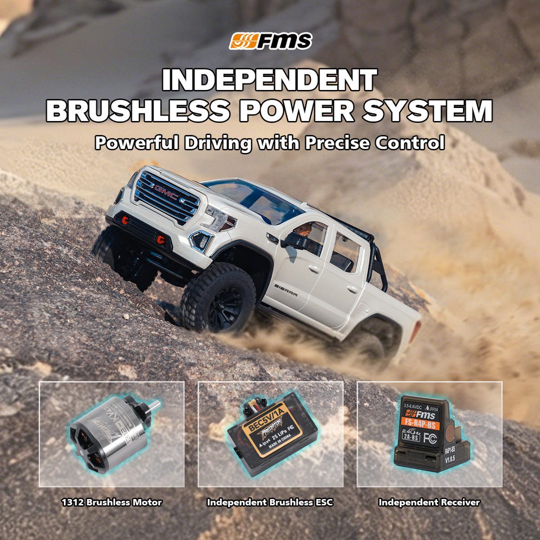 FMS FCX18S 1:18 GMC Sierra S — Brushless RC Crawler (RTR) — 1:18 scale 4WD crawler