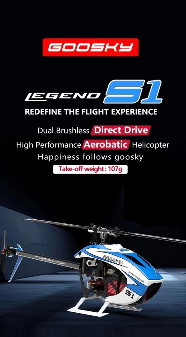 Goosky S1 New Edition RC Helicopter — Dual Brushless 3D, ELRS-Ready (RTF, Mode 2) — Stability modes for beginners through to full 3D aerobatics