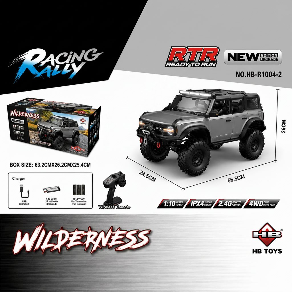 HB Toys R1004-2 1:10 Ford Bronco "Upgraded" 4WD RC Rock Crawler — Winch, Diff Locks, 2-Speed (RTR)