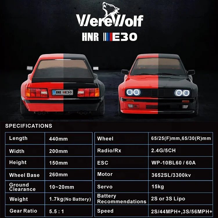 HNR H9803 Werewolf 1:10 Brushless RC Touring & Drift Car — 85 km/h, Gyro (RTR) — Built-in DVC gyro for high-speed and drift stability