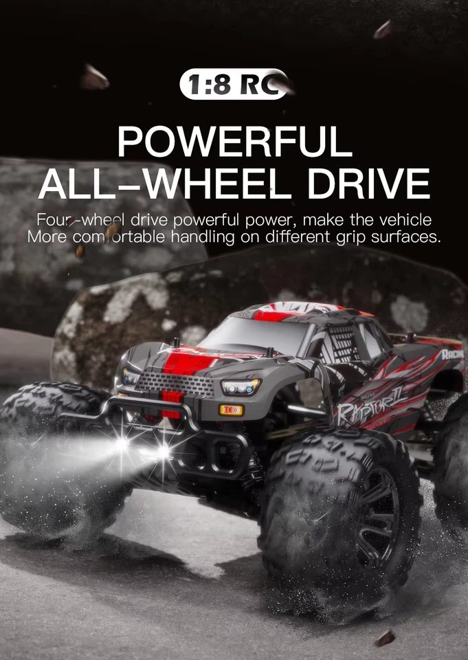 HOSHI N518 Raptor II 1:8 4WD Brushless RC Monster Truck — 100 km/h, 3670 Motor — Big 1:8 scale — 519 x 388 x 218 mm
