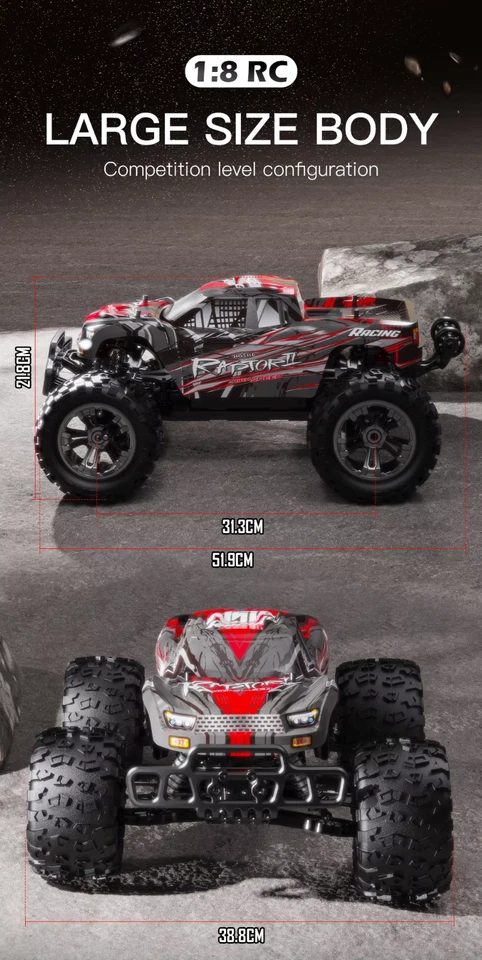 HOSHI N518 Raptor II 1:8 4WD Brushless RC Monster Truck — 100 km/h, 3670 Motor — 3670 2500KV waterproof brushless motor