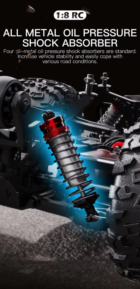 HOSHI N518 Raptor II 1:8 4WD Brushless RC Monster Truck — 100 km/h, 3670 Motor — Upgraded thick steel CVD drive shafts