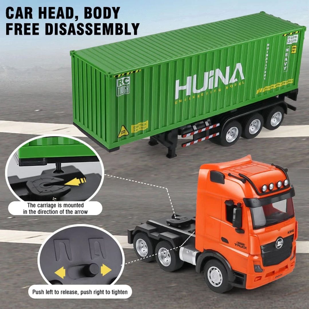 Huina 1317 1:18 RC Container Truck — Detachable Trailer (RTR) — Detachable container trailer — hitch and unhitch loads