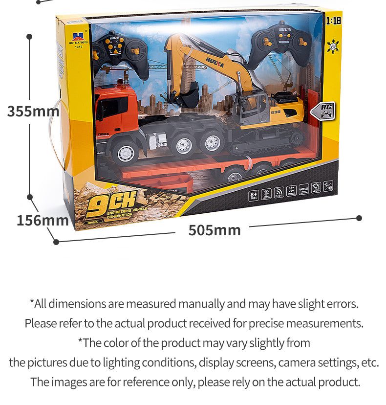 Huina 1319 1:18 RC Heavy Transporter + Excavator Set (RTR) — Trailer detaches