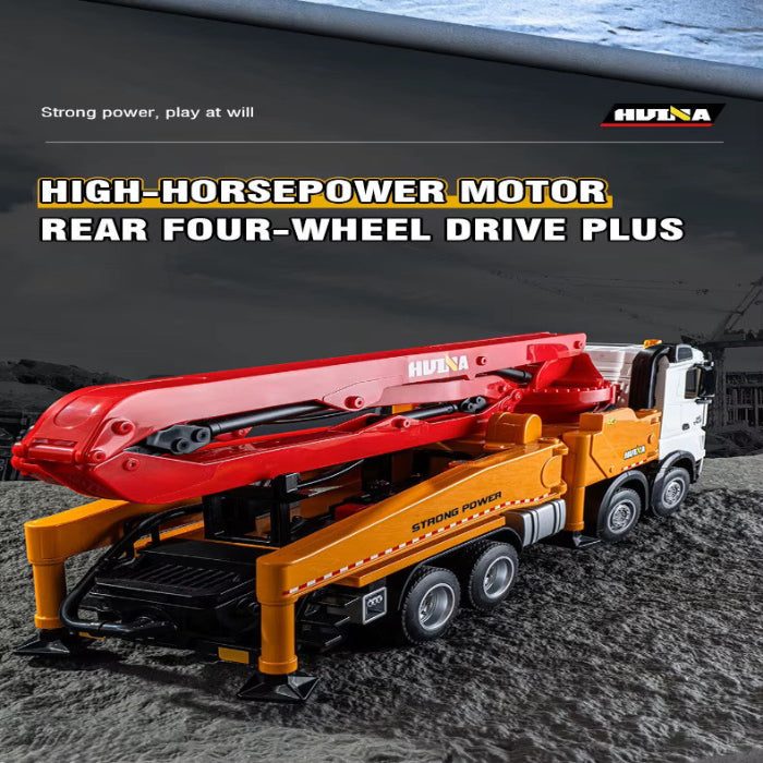 Huina 1381 1:18 RC Concrete Pump Truck — 11CH, Three-Section Folding Boom — 1:18 scale