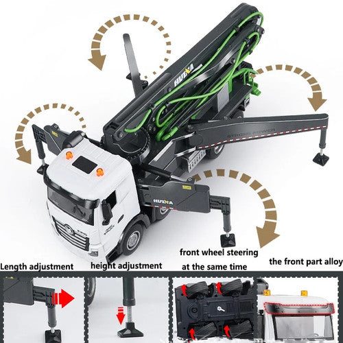 Huina 1381 1:18 RC Concrete Pump Truck — 11CH, Three-Section Folding Boom — Simulated cement pouring
