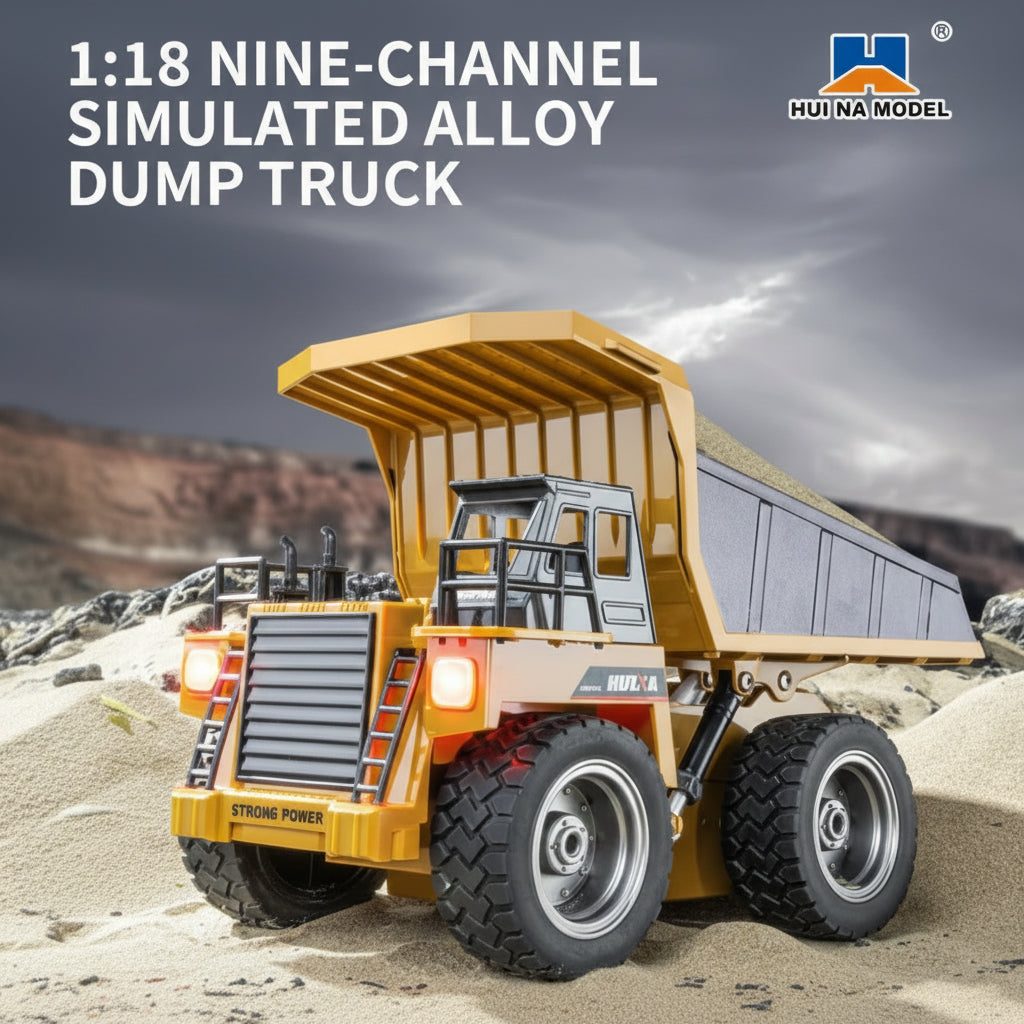 Huina 1533 1:18 RC Dump Truck — 9CH Semi-Alloy, One-Button Tipper — 1:18 scale