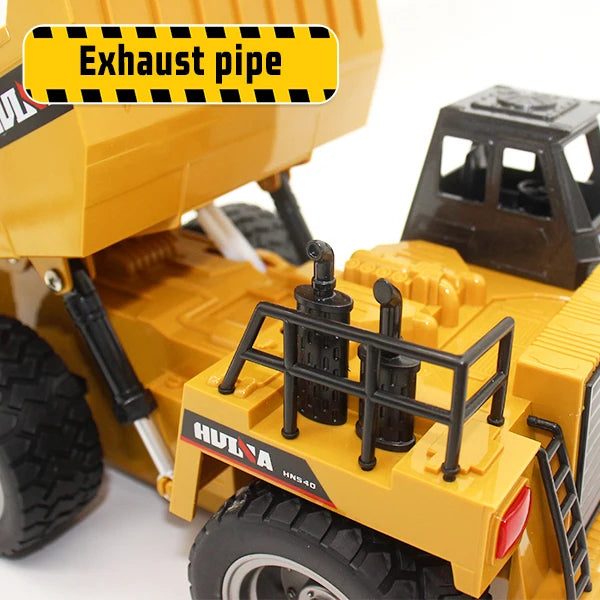 Huina 1534 1:18 RC Dump Truck — 9-Channel, Tipping Bed (RTR) — Rechargeable battery — battery and controller included