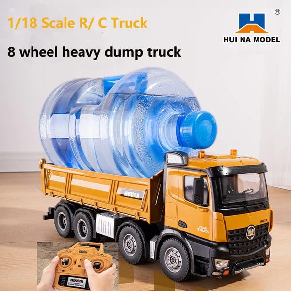 Huina 1536 1:14 RC Dump Truck — 8x4 Heavy Hauler, Full-Function Radio — Remote tipping bed