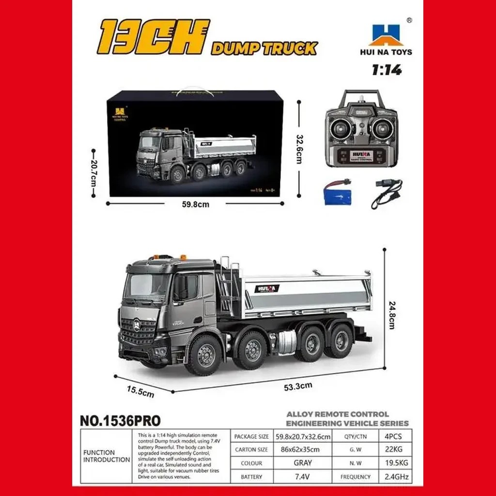 HuiNa 1536 Pro 1:14 13-CH Alloy 8×8 RC Dump Truck — 13-CH Alloy