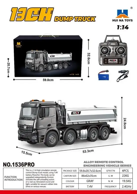 HuiNa 1536 Pro 1:14 13-CH Alloy 8×8 RC Dump Truck — 13-CH Alloy