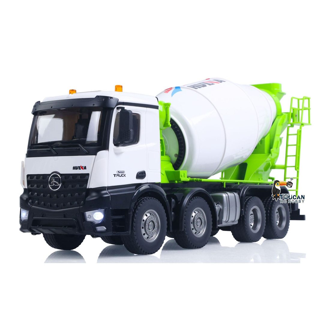 Huina 1537 1:14 RC Concrete Mixer Truck — 12-Channel, Rotating Drum (RTR) — 1:14 scale semi-alloy concrete mixer truck (white/green)