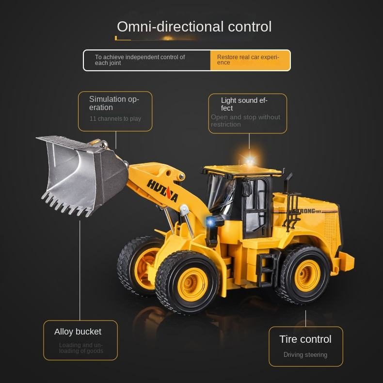 Huina 1552 1:16 RC Wheel Loader — 11-Channel, Lights (RTR) — Drives, steers and pivots like the real machine