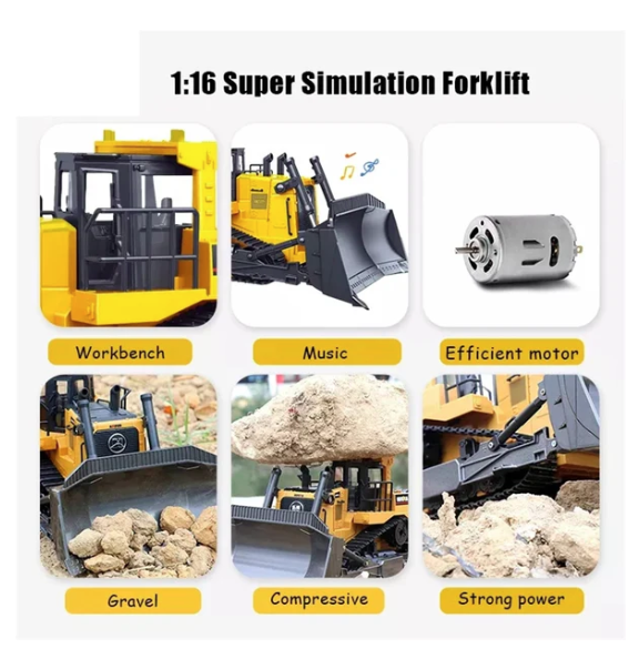 Huina 1554 RC Bulldozer — 11 Function 1:16 Construction Model — Tracked