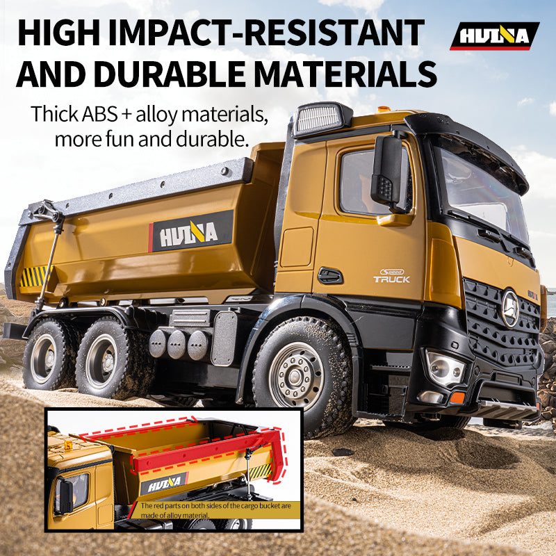 Huina 1573 1:14 RC Dump Truck — 10-Channel, LED Lights (RTR) — Big 1:14 scale six-wheel dump truck