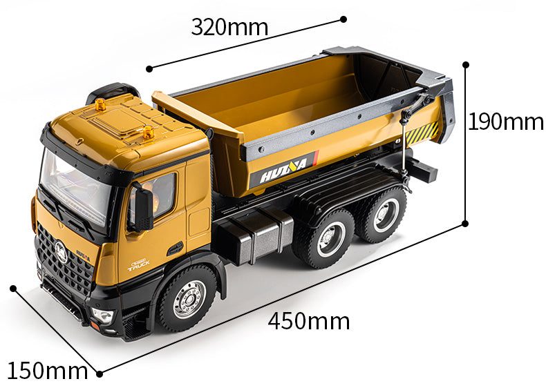 Huina 1573 1:14 RC Dump Truck — 10-Channel, LED Lights (RTR) — 10-channel control