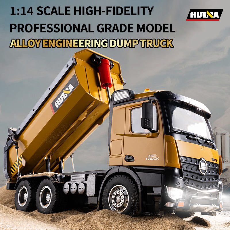 Huina 1573 1:14 RC Dump Truck — 10-Channel, LED Lights (RTR) — Powered tipping bed — hauls and dumps real loads