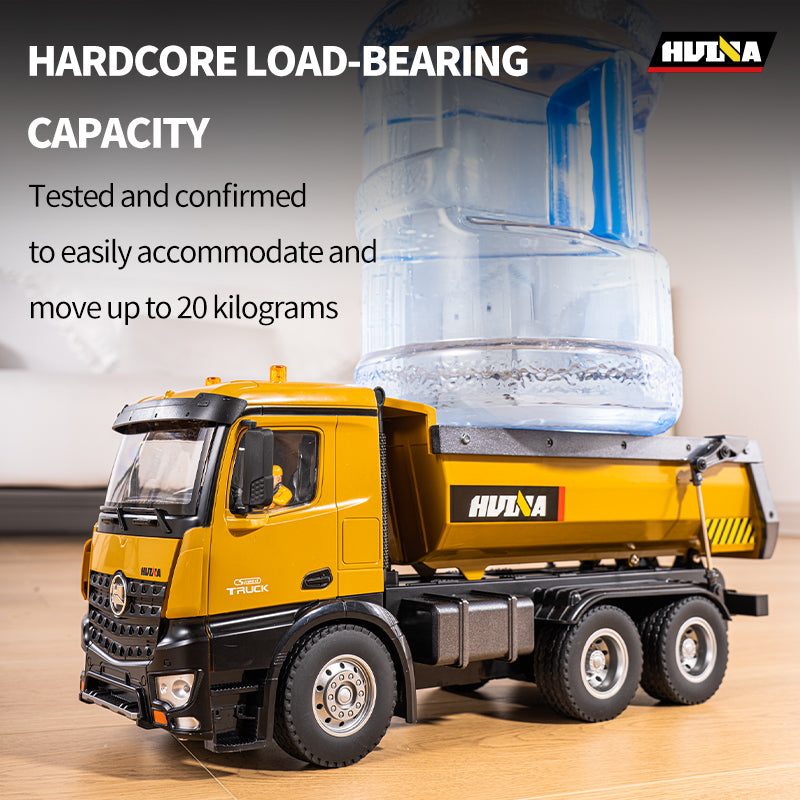 Huina 1573 1:14 RC Dump Truck — 10-Channel, LED Lights (RTR) — Full drive and steering