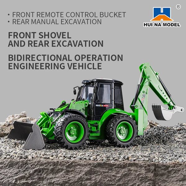 Huina 1579 1:14 RC Backhoe Loader — 9CH, RC Front Shovel + Manual Rear Arm — 9 channel