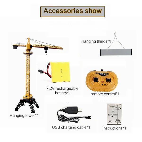 Huina 1585 1:14 RC Alloy Tower Crane — 12 Channel, 120cm Tall — 360° rotation