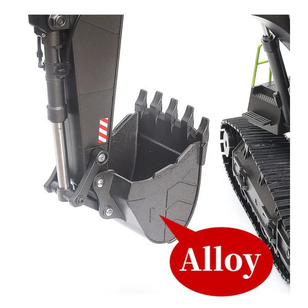 Huina 1593 1:14 RC Excavator Green — 22CH Metal Gear, Lead-Screw Digging — Metal gear drive