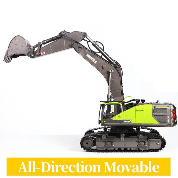 Huina 1593 1:14 RC Excavator Green — 22CH Metal Gear, Lead-Screw Digging — 360° continuous