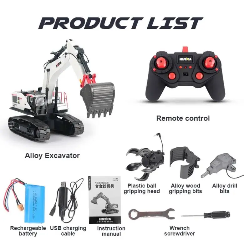 HuiNa 1594 1:14 22-CH Full-Alloy RC Excavator — product photo 6