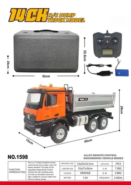 HuiNa 1598 1:14 14-CH Alloy 8×8 RC Dump Truck