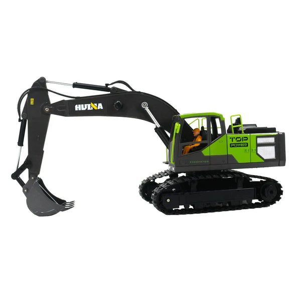 Huina 1661 1:18 RC Excavator — 680° Rotation, Rubber Tracks, LED + Sound — 1:18 scale