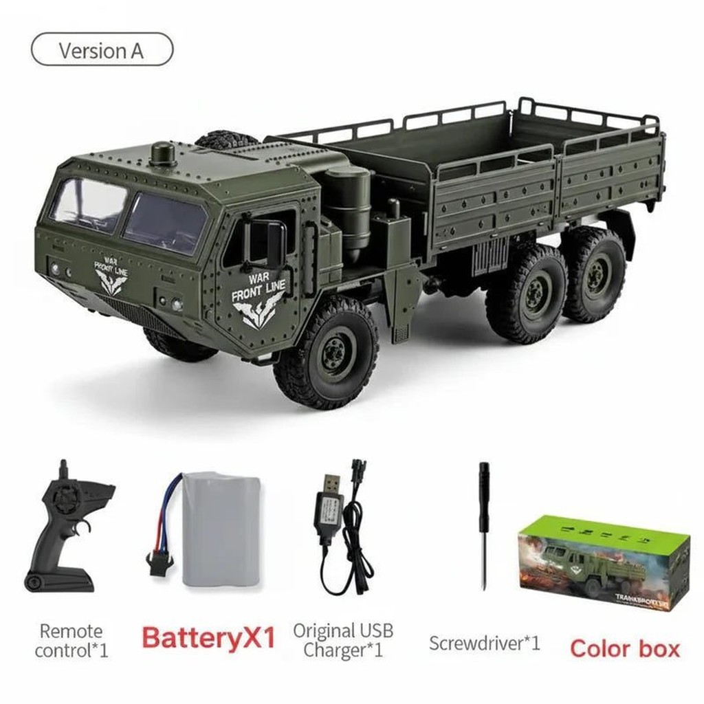 JJRC Q75 1:16 6WD RC Military Transport Truck — Triple Diffs, LED (RTR)