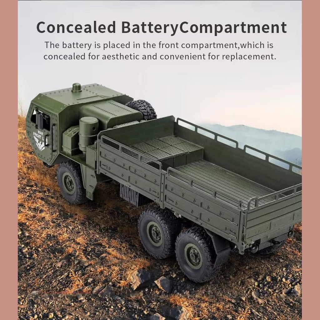 JJRC Q75 1:16 6WD RC Military Transport Truck — Triple Diffs, LED (RTR) — Hi/Lo speed