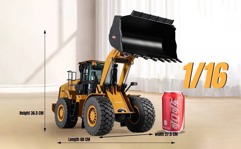 Kabolite K966-100 1:16 Hydraulic RC Wheel Loader — Full Metal (RTR) — Working lights