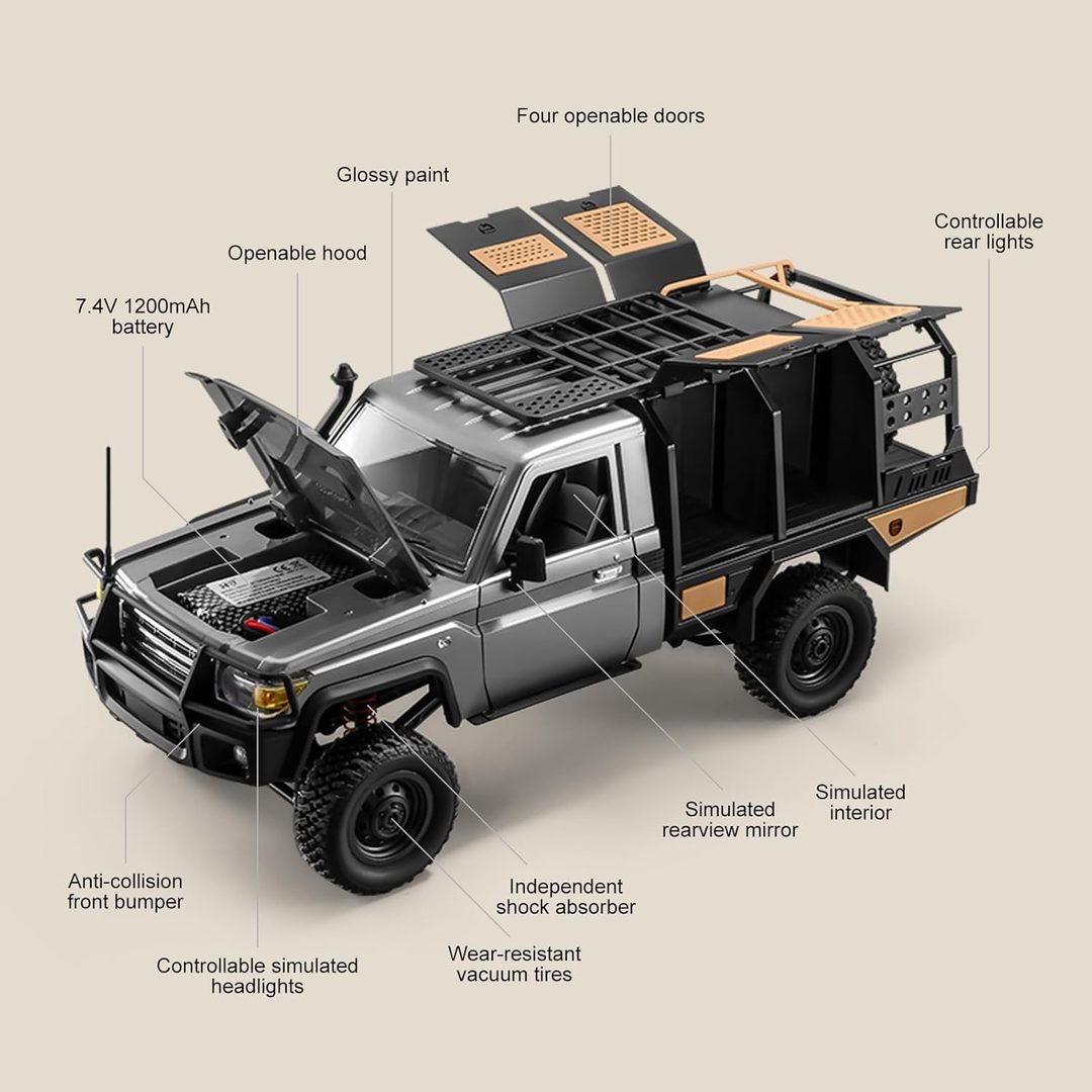 MN Model MN82S 1:12 Land Cruiser Pickup 4WD RC Rock Crawler (RTR) — 2.4GHz anti-interference
