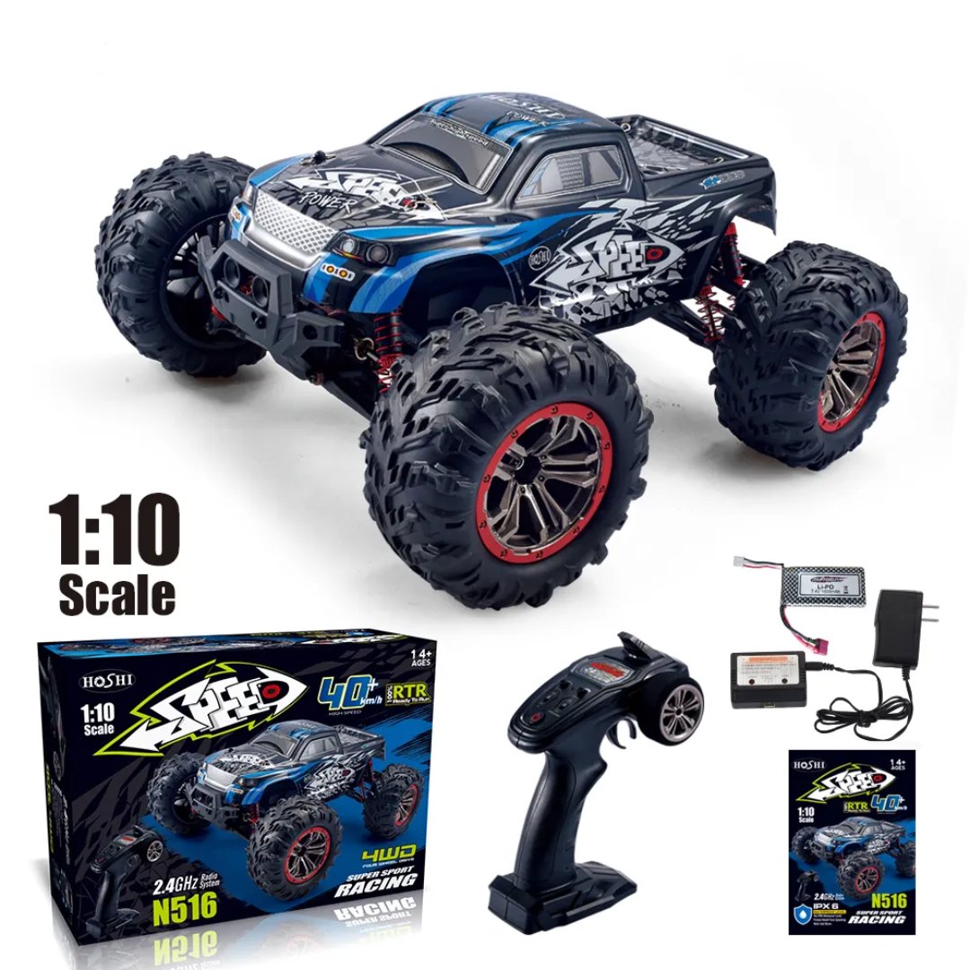 HOSHI N516 1:10 4WD RC Monster Truck — 46+ km/h, Dual Motor, IPX6 (RTR) — Metal drive shafts
