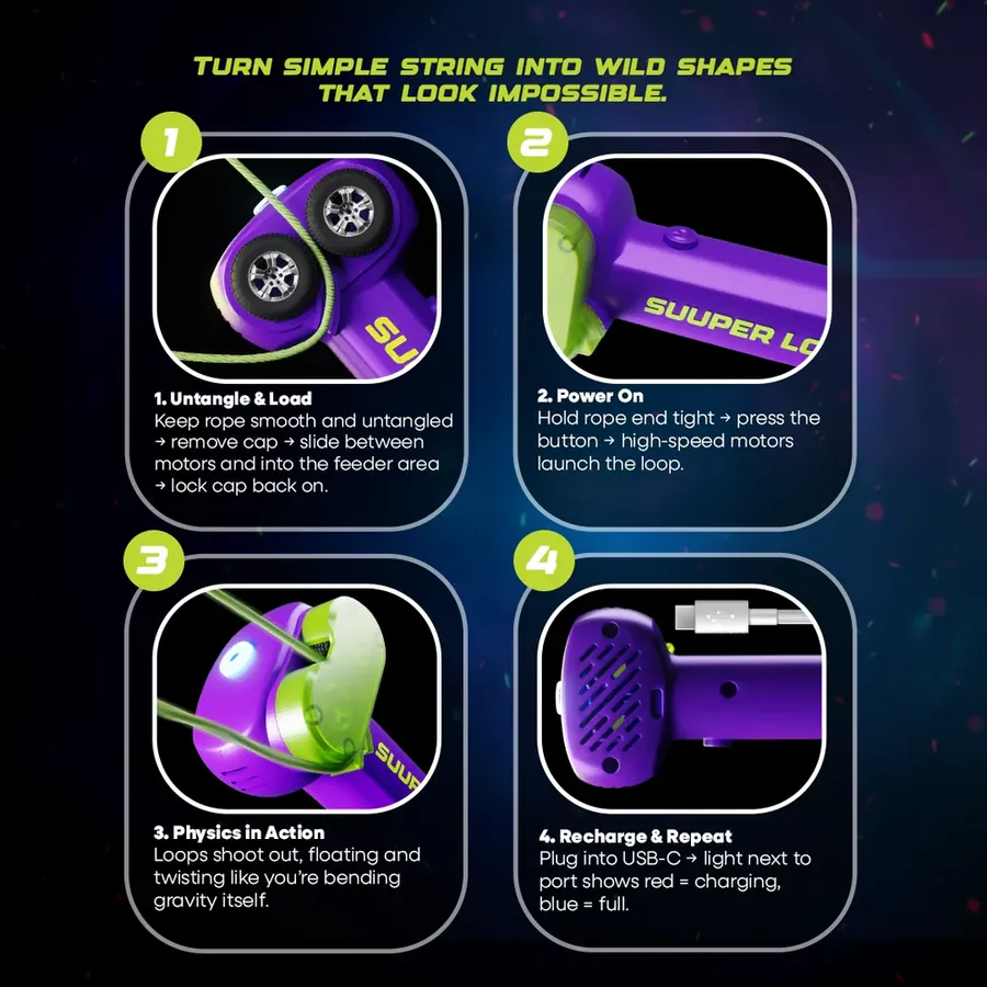 Super Looper USB-C Rechargeable Glow-in-the-Dark Rope Launcher — Rope Launcher