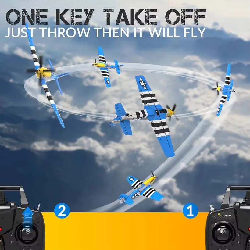 VolantexRC P-51D Mustang 400mm RC Warbird — Blue Obsession (RTF) — 4-CH