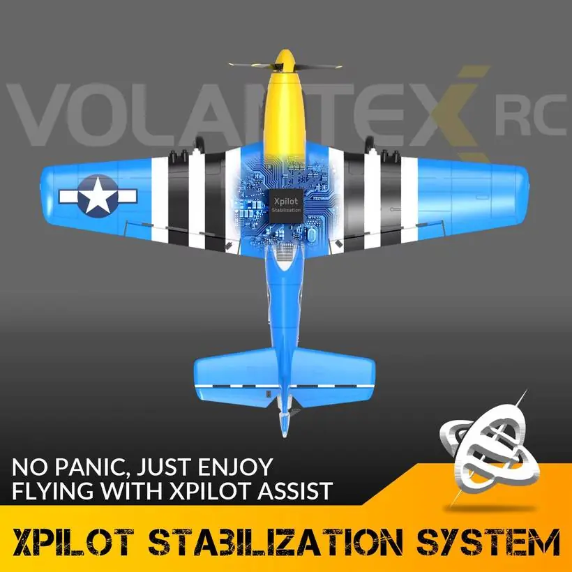 VolantexRC P-51D Mustang 400mm RC Warbird — Blue Obsession (RTF) — 6-Axis gyro