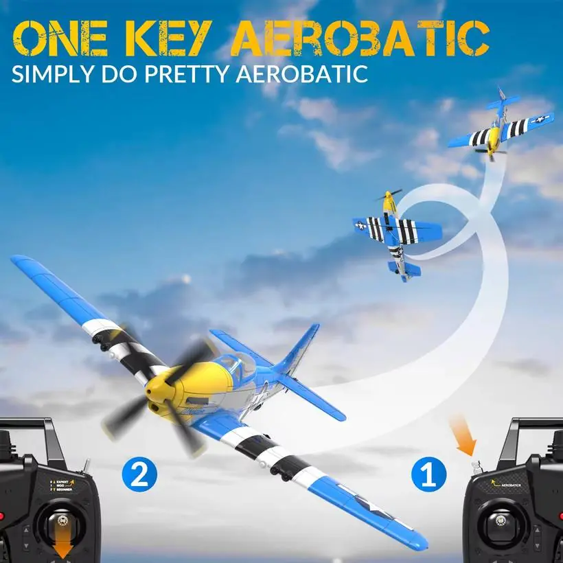 VolantexRC P-51D Mustang 400mm RC Warbird — Blue Obsession (RTF) — One-key takeoff