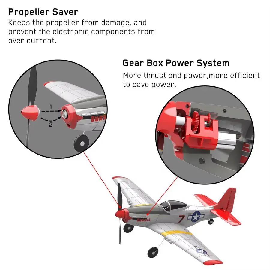 VolantexRC P-51D Mustang 400mm RC Warbird — Red-Tail (RTF) — 400mm span