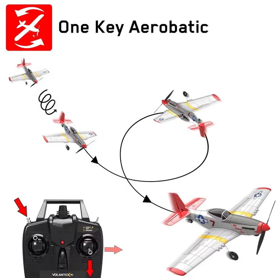 VolantexRC P-51D Mustang 400mm RC Warbird — Red-Tail (RTF) — 4-CH