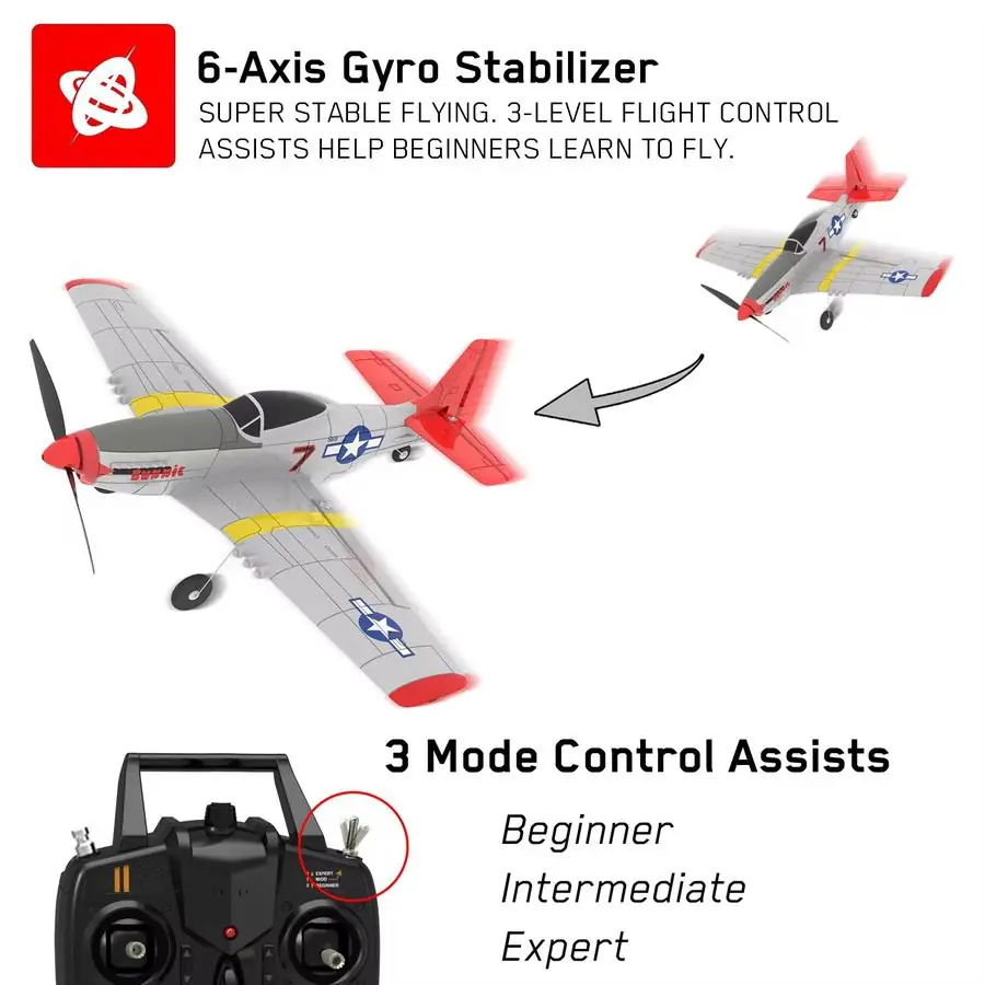 VolantexRC P-51D Mustang 400mm RC Warbird — Red-Tail (RTF) — 6-Axis gyro
