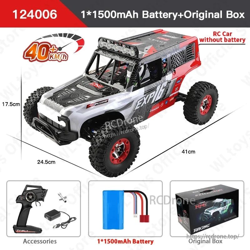WLtoys 124006 EXP16 1:12 4WD RC Desert Truck — 40 km/h, Metal Diffs (RTR) — LED light bar and body lights