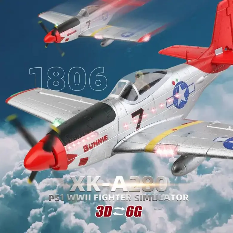 WLtoys XK A280 P-51 Mustang 3-CH RC Warbird (RTF) — 3D/6G