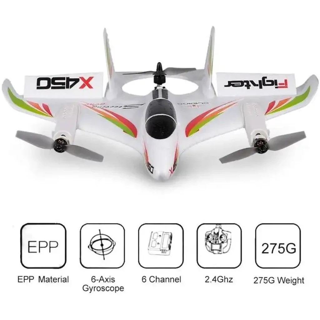 WLtoys XK X450 6-CH VTOL Fixed-Wing RC Fighter Jet (RTF) — 6-CH VTOL