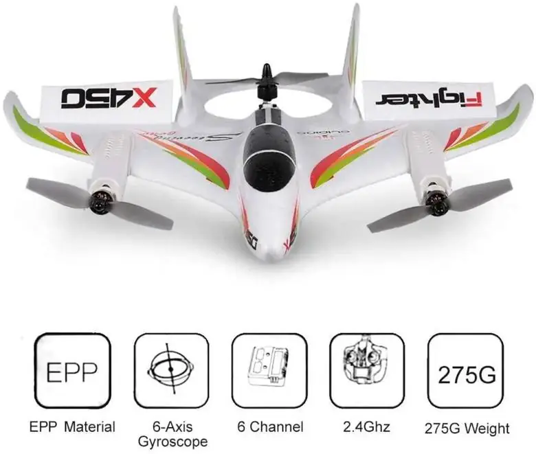 WLtoys XK X450 6-CH VTOL Fixed-Wing RC Fighter Jet (RTF) — 6-CH VTOL